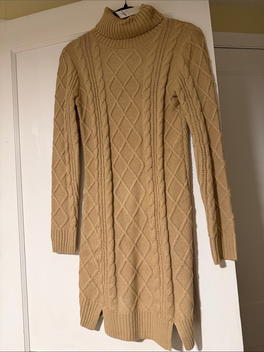 Francesca's Collections Camel Cable Turtleneck Sweater Dress